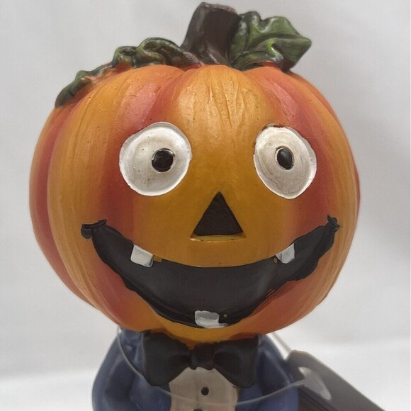 HALLOWEEN PUMPKIN HEAD MAN CERAMIC FIGURE  6” RARE - Picture 6 of 9